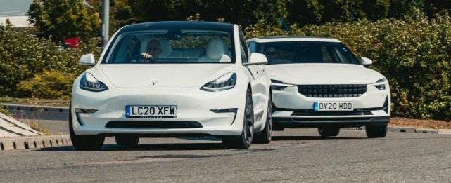 Model 3,Polestar 2, Tesla, Audi, jaguar 